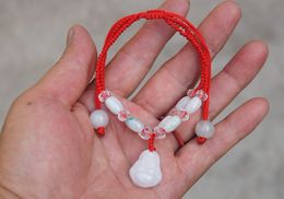 Pulseira de Buda de jade branco. 8 as contas de jade tecidas à mão. (talismã)