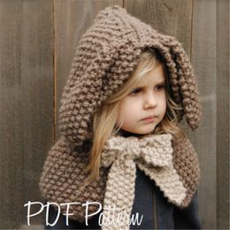 Girls Tippet Cute Bunny with Bow Kids Knitting Cappa Baby Girl Winter Hat with Rabbit Ears Bowknot Children Adorable Cloak Gray