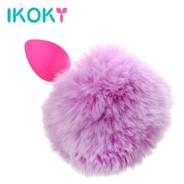 IKOKY Butt Plug Anal Plug Tail Hairy Rabbit Tail Cute Silicone Adult Products Erotic Toys Anal Sex Toys for Women q170718