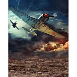 Fighter Planes Tank War Theme Photography Backdrops Vinyl Cloth Children Kids Photo Portrait Background for Studio Booth Wallpaper
