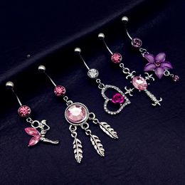 20 Stück Mix-Stil rosa Engel Traumfänger Kreuz Rose Blume baumeln Nabel Bauchnabelpiercing-Knopfringe Piercing-Schmuck-Sets