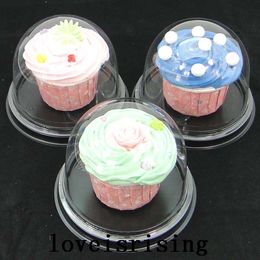 dome containers UK - 100pcs=50sets Clear Plastic Cupcake Cake Dome Favors Boxes Container Wedding Party Decor Gift Boxes Wedding Favor Boxes Supplies