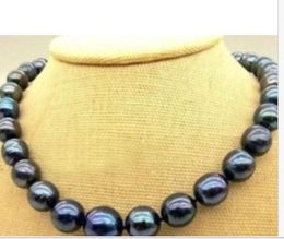 stunning10-11mm tahitian round black red green pearl necklace 18"