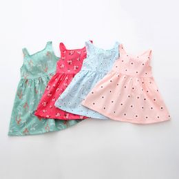 INS Cherry lemon Cotton Backless dresses girls floral beach dress cute baby summer backless halter dress kids vintage flower dress 8 styles