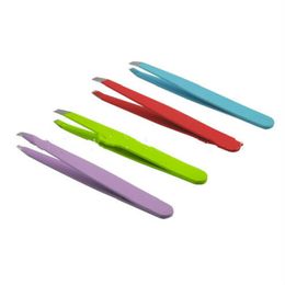 New Hot Selling 24Pcs Colourful Stainless Steel Slanted Tip Eyebrow Tweezers Hair Removal Tools Free Shipping