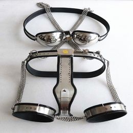 2024 Female Chastity Belt+Bra+Thigh Rings Slave Sex BDSM Stainless Steel Bandage Restraints Harness Belt Sex Toy for Women G7-5-18 Best quality