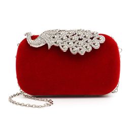 High quality 4 colors Fashion Crystal Diamond Handbag Evening Bag Purse Elegant Peacock Clutch hot sale free shipping