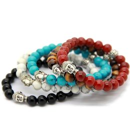 Hot Sale 10pcs/lot Exquisite Buddha Bracelets With Natural Red/black Agate, Yellow Tiger Eye, White and Turqoise Stone