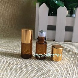 1600pcs Gold Screw Cap 3ml Mini Amber Glass Roll On Essential Oil Perfume Bottle with Stainless Steel Roller Ball For E JUICE Liquid