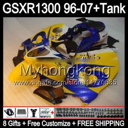 8gift gloss yellow For SUZUKI Hayabusa GSXR1300 96 97 98 99 00 01 13MY85 GSXR 1300 GSX-R1300 GSX R1300 02 03 04 05 06 07 TOP black Fairing