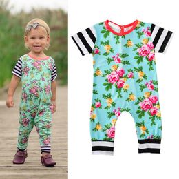 Newborn Baby Girls Boys Clothing Romper Summer Floral Stripe Infant Jumpsuit Girls Boys Clothes Flower Short-Sleeve Baby Rompers