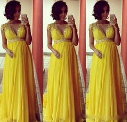 Robe De Soiree Nouveaute Yellow Bridesmaid Dresses for Pregnant Women Cap Sleeve lace chiffon Wedding Guest Dress