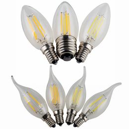 薄暗いE14 E12 E27フィラメントLEDランプ220V 110V 2W 4W 6W LED EDISON BULB GLASS DIMMINGフィラメントキャンドルランプクリスマスライト