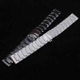 Watchband Black White pure Ceramic Watches strap bracelet polished watchbands fit gear S3 smart watch 22mm folding buckle metal deployment