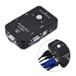 Freeshipping 2 Port USB 2.0 KVM Switch SVGA VGA Switch Box Monitor Keyboard Mouse Printer Adapter Connects for Computer