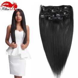 Clip in Human Hair Extensions 100% Real Remy Thick True Double Weft Full Head 8 Pieces Straight silky