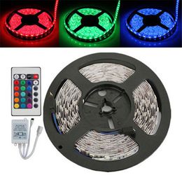 5M RGB LED Strip Light Flexible 3528 SMD Non Waterproof DC 12V +IR Remote Controller + 2A Power Supply Stage Party Bulb Christmas Gifts