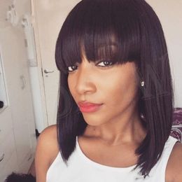 Short Lace Wig With Bangs Virgin Hair Peruvian Glueless Wigs Human Bob Hair Lace Front Bob Short Wigs For African American Women