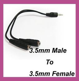 wholesale Black 1 Male To 2 Female 3.5mm AUX Audio Y Splitter Cable High Quality Earphone Headphone Adapter 500ps/lot