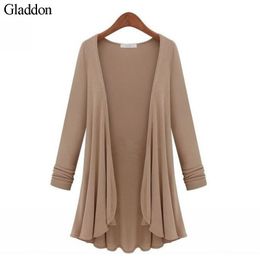 Wholesale-M-5XL Plus Size Fashion Women Cardigans 2016 Female's Sweater Casual Long Sleeve Knit Top Tee Out Wear Oversized Sweater Coat
