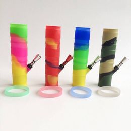 Foldable Silicone Water Pipe Portable Water Pipes 20CM tall Folded Bong Metal Straight Perc Oil Concentrate Used Silicone Bongs