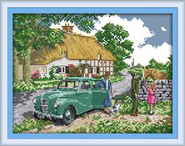 Farewell scenery car, DIY western Cross Stitch Needlework Embroidery kits,decor painting counted printed on canvas DMC 14CT /11CT,