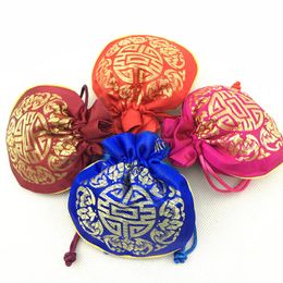 silk tea pouches wholesale UK - Chinese Joyous Pattern Small Silk Brocade Bag Drawstring Jewelry Gift Pouches Coin Pocket Empty Tea Candy Bag Wedding Party Favor