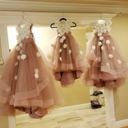 100% Real Photo Dusty Pink Flower Girl Dresses With Ivory Hand Made Flowers Tulle Layers Girls Pageant Gowns Baby Birthday Party Dress