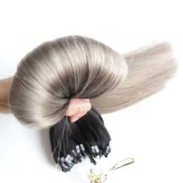 Ombre brazilian micro ring loop hair extensions 1g 200g Colour 1b/gray 100% Real silver grey hair extensions micro