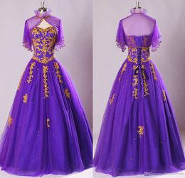Purple And Gold Embroidery Quinceanera Dresses Ball Gowns With Sequined Beaded Tulle Corset Back Cheap Prom Evening Dress Gowns Custom