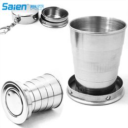 water bottle Stainless Steel Portable Outdoor Travel Camping Folding Collapsible Cup Metal Telescopic Keychain 75ml