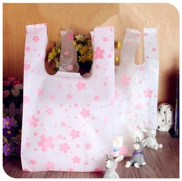 Wholesale- Free shipping size 18*35cm(7"*14") Supermarket Shopping plastic Bag with handle printing Cherry blossom plastic bag 100pcs/lot