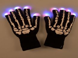 50pcs/lot Fast shipping Black Skull Glove LED Flash Luminous Gloves Christmas Party for Men and Women Full Fingers