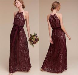 Halter Neck Long Burgundy Bridesmaid Dresses Lace Maid of Honour Dresses Vestido De La Dama De Honour For Weddings