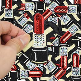 Diy Sequined Lipsticks patches for clothing iron embroidered patch applique iron on patches sewing accessories badge on clothes