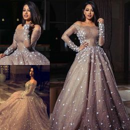 Sheer Long Sleeves Prom Dresses Sexy Off The Shoulder Lace Flora Appliques Evening Gowns Saudi Arabia Women Formal Party Dress Custom Made