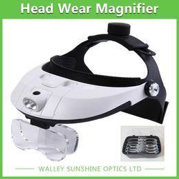 Freeshipping Adjustable Head Wearing Magnifier Exquisite Magnifying Glass with 2 LED Lights Headset observe tiny glass Magnifying Glasses