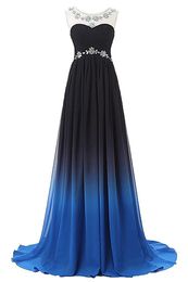 2017 New Chiffon Gradient Color Beading Long Evening Formal Gown Prom Dresses Floor-Length Party Gown QC440