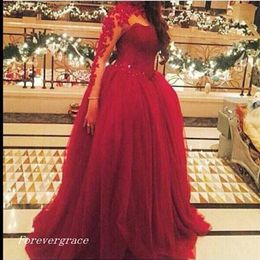 Fashion Women Sexy High Collar Appliqued Long Sleeve Prom Dress Burgandy Formal Evening Party Gown Custom Made Plus Size