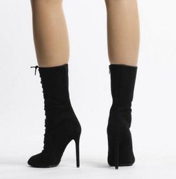 2017 seksi orta buzağı çizmeler kadın ince topuk dantel kadar çizmeler boyunda gladyatör bota süet deri patik mujer botas parti ...