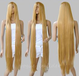 Wholesale free shipping >>130cm 51'' Long Rapunzel Tangled Light Golden Blonde Straight Cosplay Hair Wig