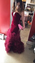 New Arrival Burgundy Mermaid Long Ruffles Tiered Prom Dress Cheap Sweetheart African Formal Evening Party Gown Custom Made Plus Size