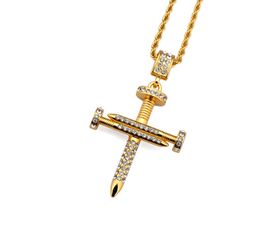 Gold Plated Personality Splicing Nail Cross Pendant Necklace American Star Popular Wear Hip Hop Jewellery For Men Women Gift
