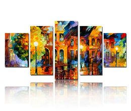 Hand Painted Modern Building Scenery Picture Art on Wall Abstract Canvas Oil Painting for House Wall Decoration No Frame