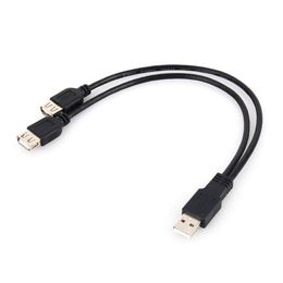 Freeshipping 10pcs/lot Length 20cm USB 2.0 Male to 2 Dual USB Female Jack Y Splitter Hub Adapter Cable Black Colors