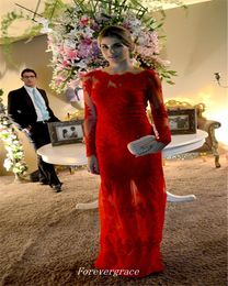Vintage Long Sleeves Red Evening Dress Elegant Lace Buttons Back Women Pageant Wear Special Occasion Dress Party Gown Custom Made Plus Size