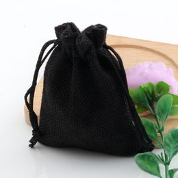 50pcs Black Linen Fabric Drawstring bags Candy Jewellery Gift Pouches Burlap Gift Jute bags 7x9cm