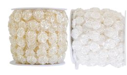 1 Spool Rose FLower Shape ABS Pearl Garland Cake Banding Trim Ribbon For Sewing Wedding Party Centerpiece Decoration