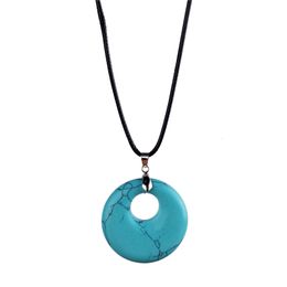 Fashion Natural Turquoise Pendant Necklace Tiger Eye Rose Quartz Crystals Leather Chains Necklace Jewellery Christmas present