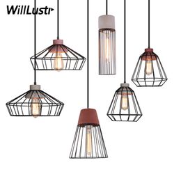 Willlustr cement pendant lamp concrete suspension light iron cage frame hotel restaurant hanging lighting dinning room bedside